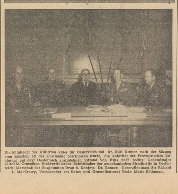 Alter Zeitungsabschnitt, Österreichische Volksstimme, 23. Oktober 1945