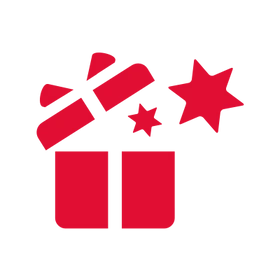 Rote Grafik einer sich öffnenden Geschenkbox