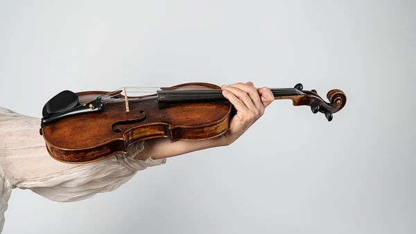 Eine Hand hält eine Bratsche