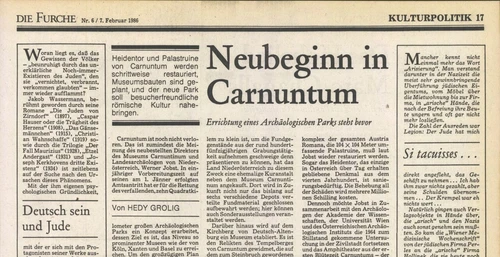alter Zeitungsartikel über Carnuntum 