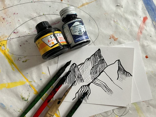 Tuschenzeichnung - Bergmalerei