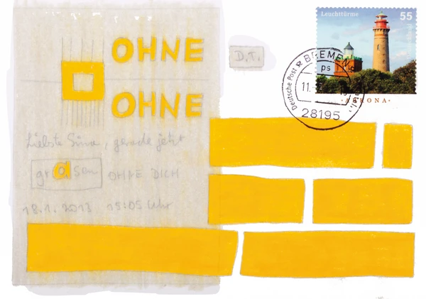 Postkarte von Ingolf Ebeling in gelben Tönen