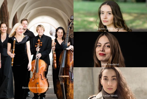 Programmfoto IBT26 >Am Horizont der Zeit< mit den Barocksolisten München, Lauren Lodge-Campell, Mara Gaudenzi, Lucija Varsic