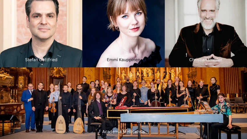 Programmfoto IBT26 >Il Fonte della salute< mit Academia Mellicensis, Stefan Gottfried, Emmi Kauppinen, Christian Immler 