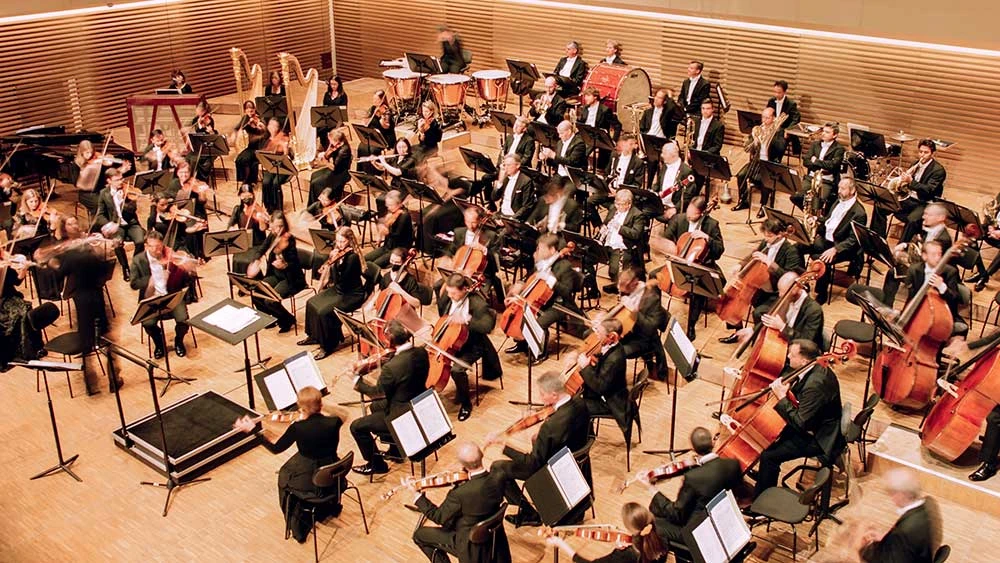 Orchestra on stage at Grafenegg Auditorium