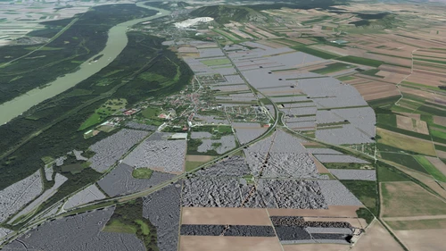 Prospektionsgebiet, Luftbild mit Messflächen 