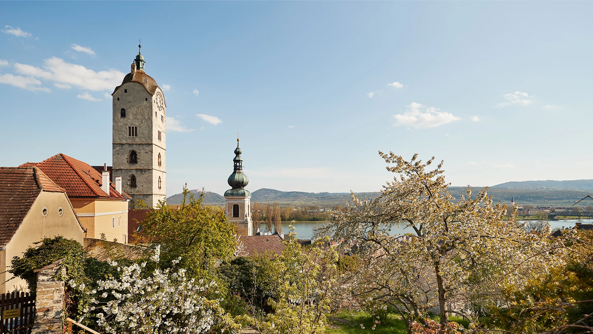 Spring view of Krems with the Danube