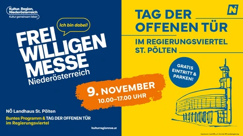 Freiwilligenmesse Niederösterreich & Tag der offenen Tür im Regierungsviertel St. Pölten, 9. November 2025, 10-17 Uhr, gratis Eintritt und Parken