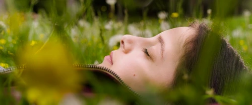 Ein Mädchen liegt in der Wiese