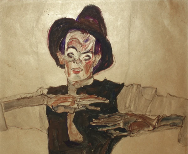 Egon Schiele: Selbstbildnis mit Hut, 1910, Aquarell, Gouache auf Papier, Detail