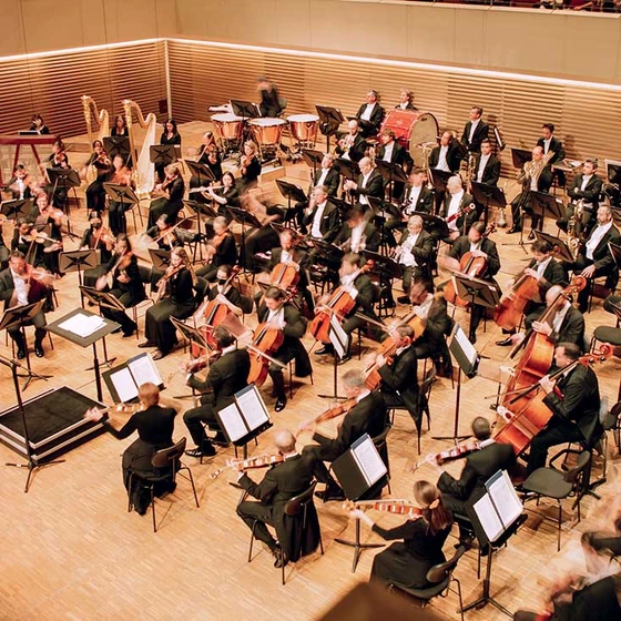 Orchestra on stage at Grafenegg Auditorium