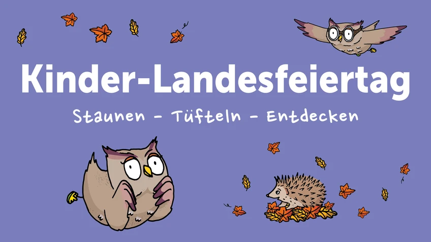 Grafik mit fliegenden Eulen und Herbstblätter