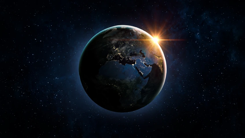 Planet Erde mit Sonneneinstrahlung