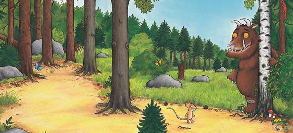 Grüffelo mit Maus im Wald Karikatur