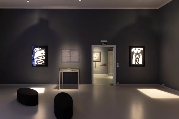 Galerieraum der Ausstellung „Roger Ballen“ im Museum Gugging mit mehreren gerahmten Fotografien an grauen Wänden 