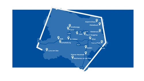 Karte von Niederösterreich mit allen NÖKU Betrieben