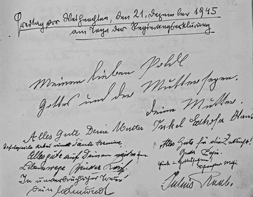 Handschrift, Eintrag im Gästebuch Leopold Figls