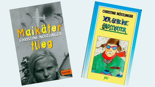 Buchcover Christine Nöstlinger "Maikäfer flieg" und "Der geheime Grossvater"