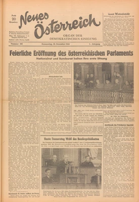 Alter Zeitungsabschnitt, Neues Österreich, 20. Dezember 1945