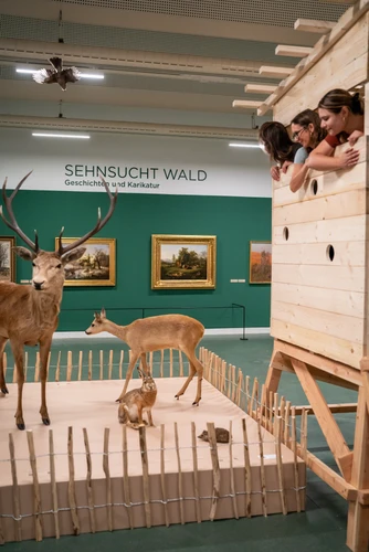 Ausstellungsansicht in Sehnsucht Wald im Karikaturmuseum Krems