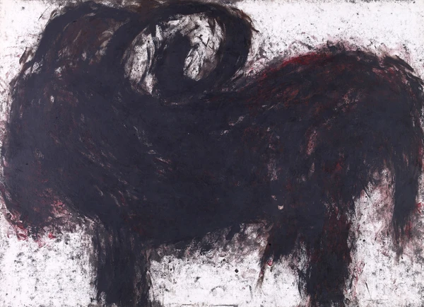 Abstraktes Gemälde eines Tiers in dunklen Farben