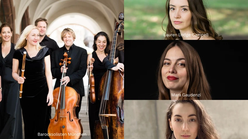 Programmfoto IBT26 >Am Horizont der Zeit< mit den Barocksolisten München, Lauren Lodge-Campell, Mara Gaudenzi, Lucija Varsic
