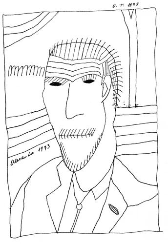 Eine Zeichnung von dem Künstler Oswald Tschirtner  
Oswald Tschirtner, Alexander 1973, 1975, Privatstiftung Künstler aus Gugging, Werk / Foto: © Privatstiftung Künstler aus Gugging