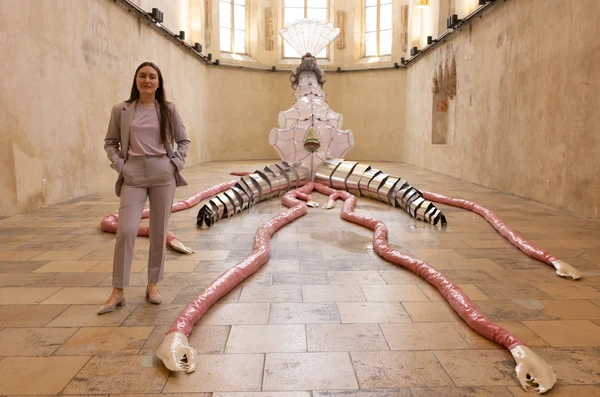 Artist Julia Belova in her installation “Monstrum Sactrum” in the Dominican Church in Krems