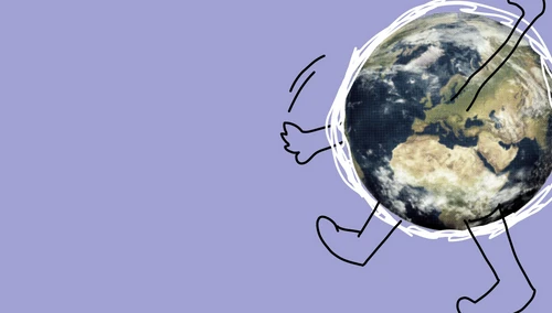 Weltkugel mit gezeichneten Händen und Füßen